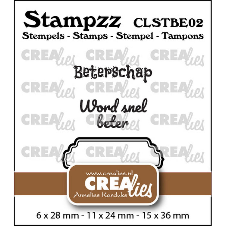 Crealies • stampzz stempelset beterschap 02: 2 teksten + 1 tag label
