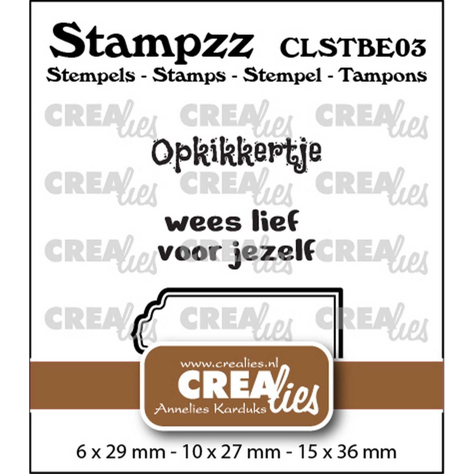 Crealies • stampzz stempelset beterschap 03: 2 teksten + 1 tag label