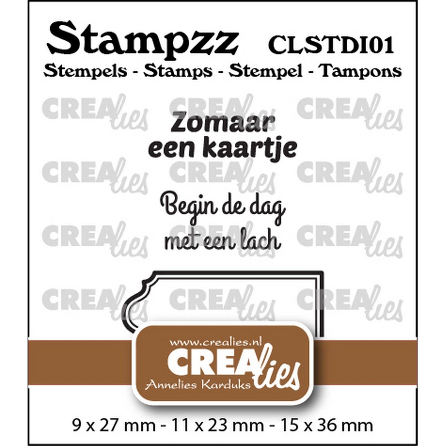 Crealies • stampzz stempelset divers 01: 2 teksten + 1 tag label