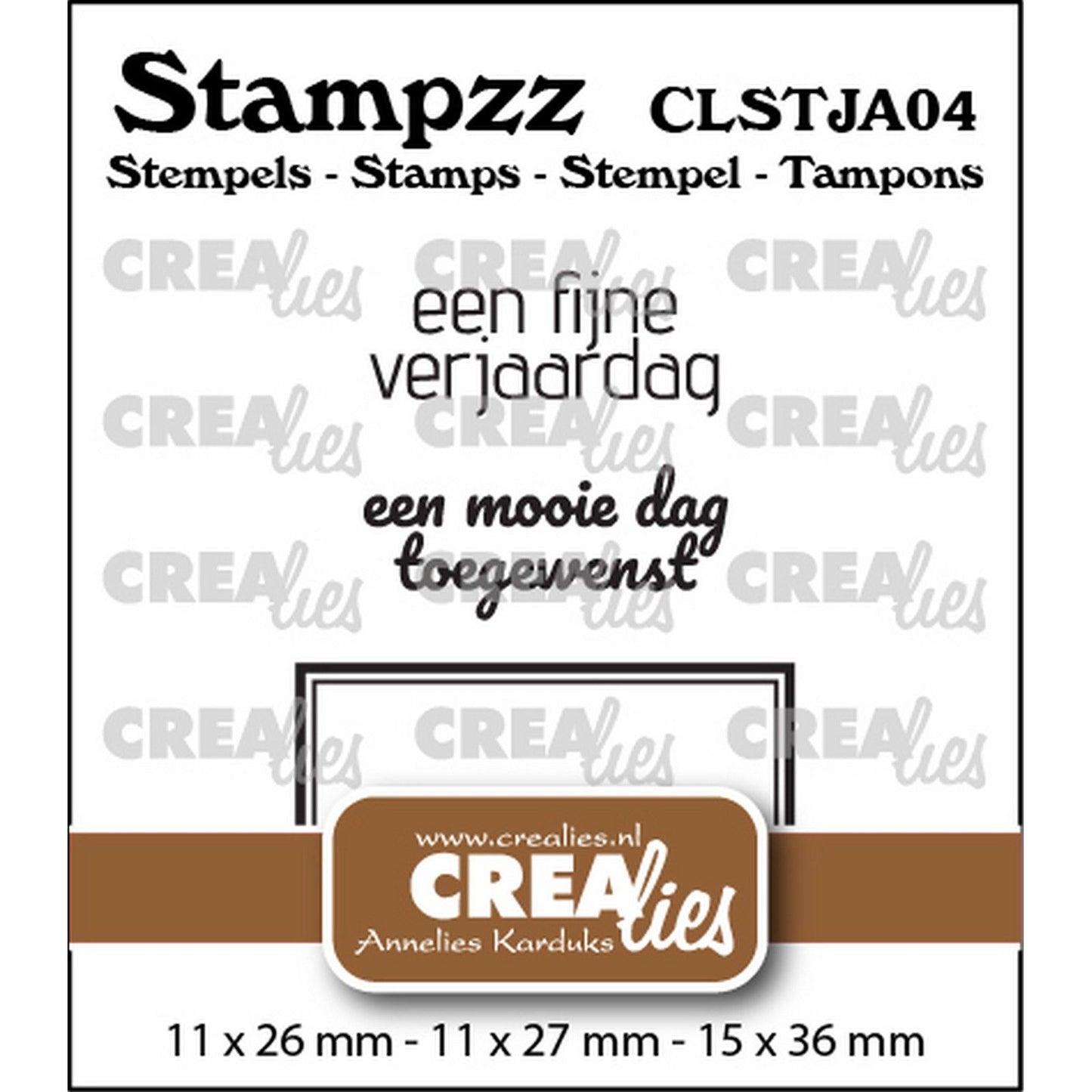 Crealies • stampzz stempelset jarig 04: 2 teksten + 1 tag label