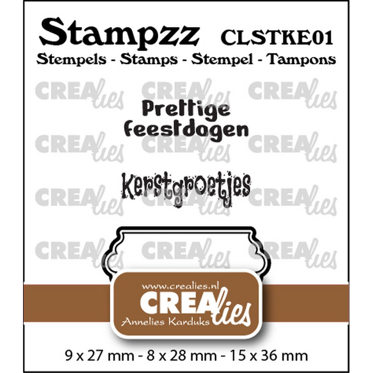 Crealies • stampzz stempelset kerst 01: 2 teksten + 1 tag label