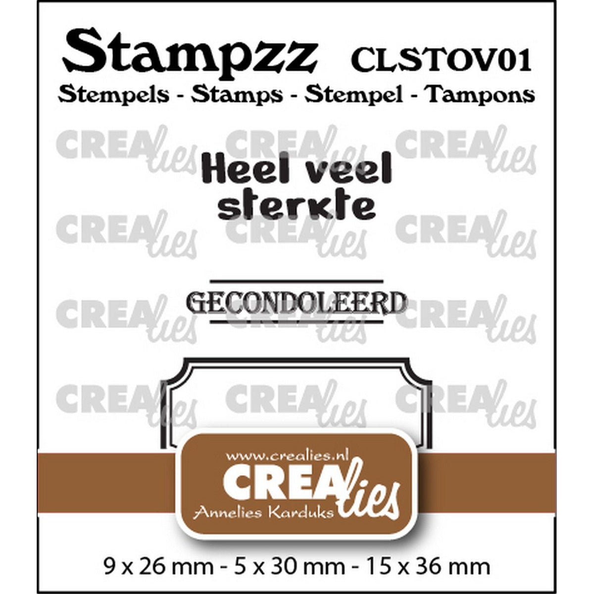 Crealies • stampzz stempelset overlijden 01: 2 teksten + 1 tag label