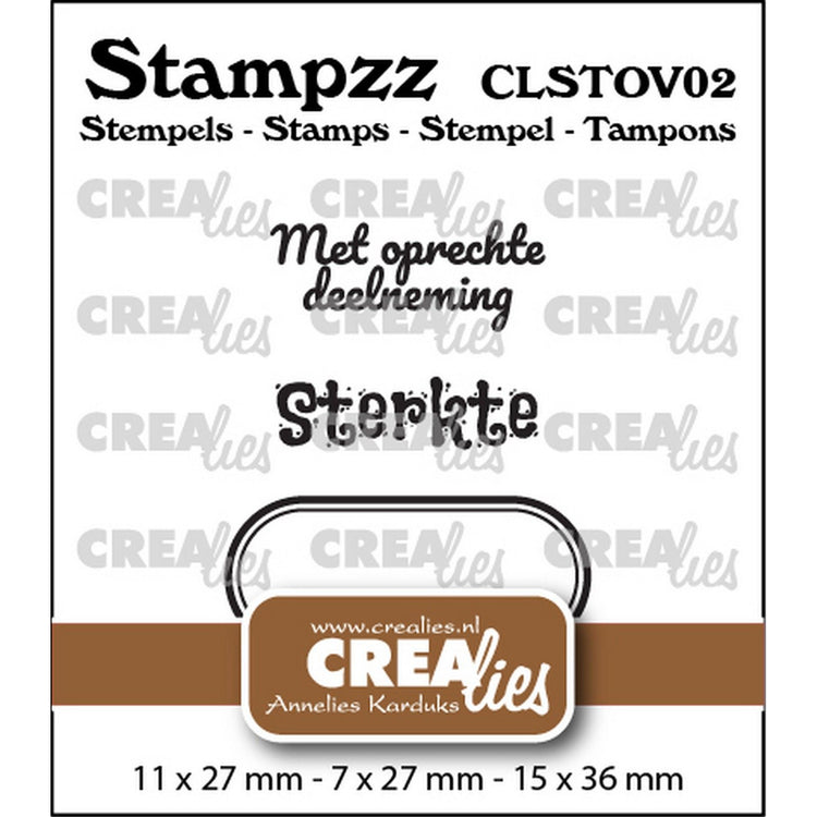 Crealies • stampzz stempelset overlijden 02: 2 teksten + 1 tag label