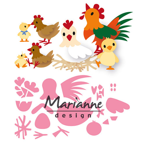 Marianne design • collectables snij- embosstencil eline's kippenfamilie