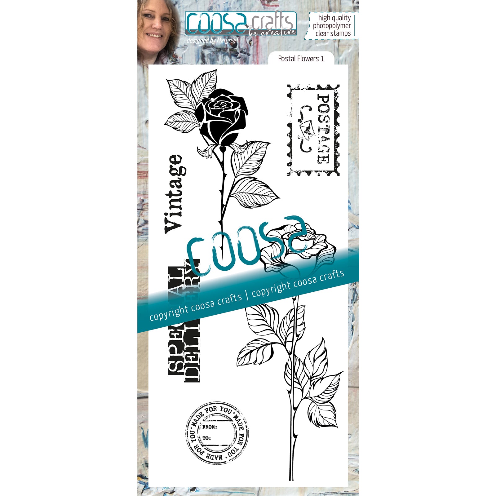 Coosa crafts • clear stamps #22 postal flowers 1 9x20cm