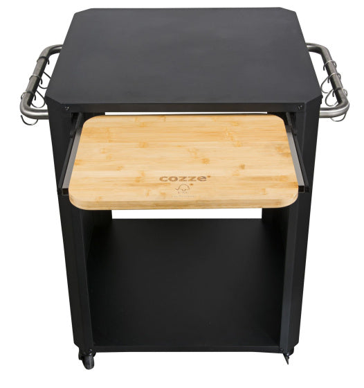 Cozze Buitentafel met uitschuifbare tafel voor pizzaoven zwart