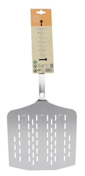 Cozze Pizzaschep met gaatjes Aluminium 66 cm zilver zwart