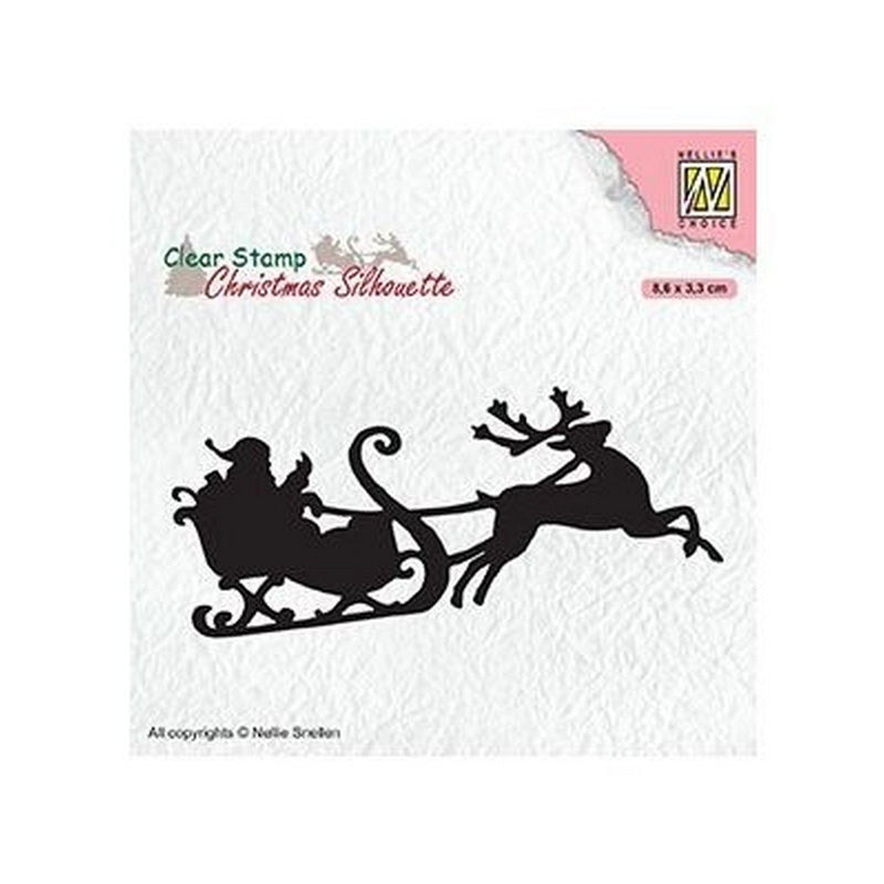 Nellie's choice • christmas silhouettes clear stempel santa claus with reindeer sleight ( 86x33mm)