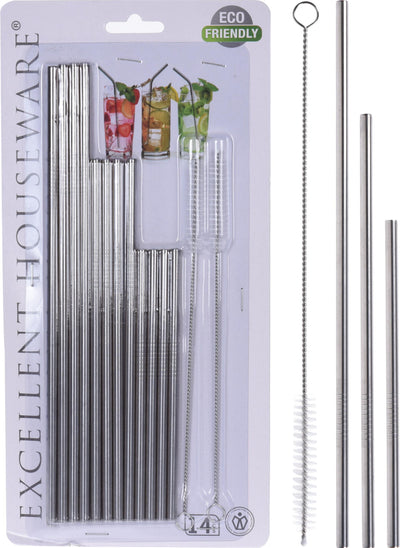 Excellent houseware rietjesset rvs 14-delig met borstel