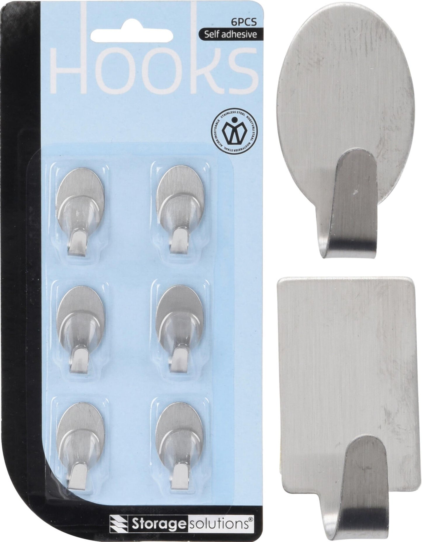 Storage solutions plakhaakjes rvs 6 stuks op kaart