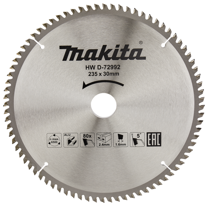 Makita accessoires cirkelzaagblad aluminium | standaard | 235x30x2,4 80t 5g - d-72992 - d-72992