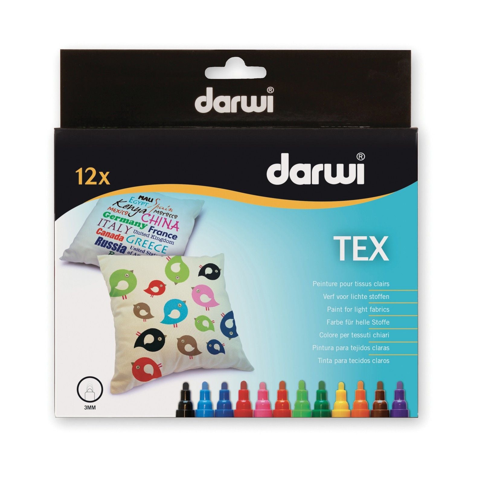 Merkloos darwi • tex textiel marker 3mm punt 12pcs