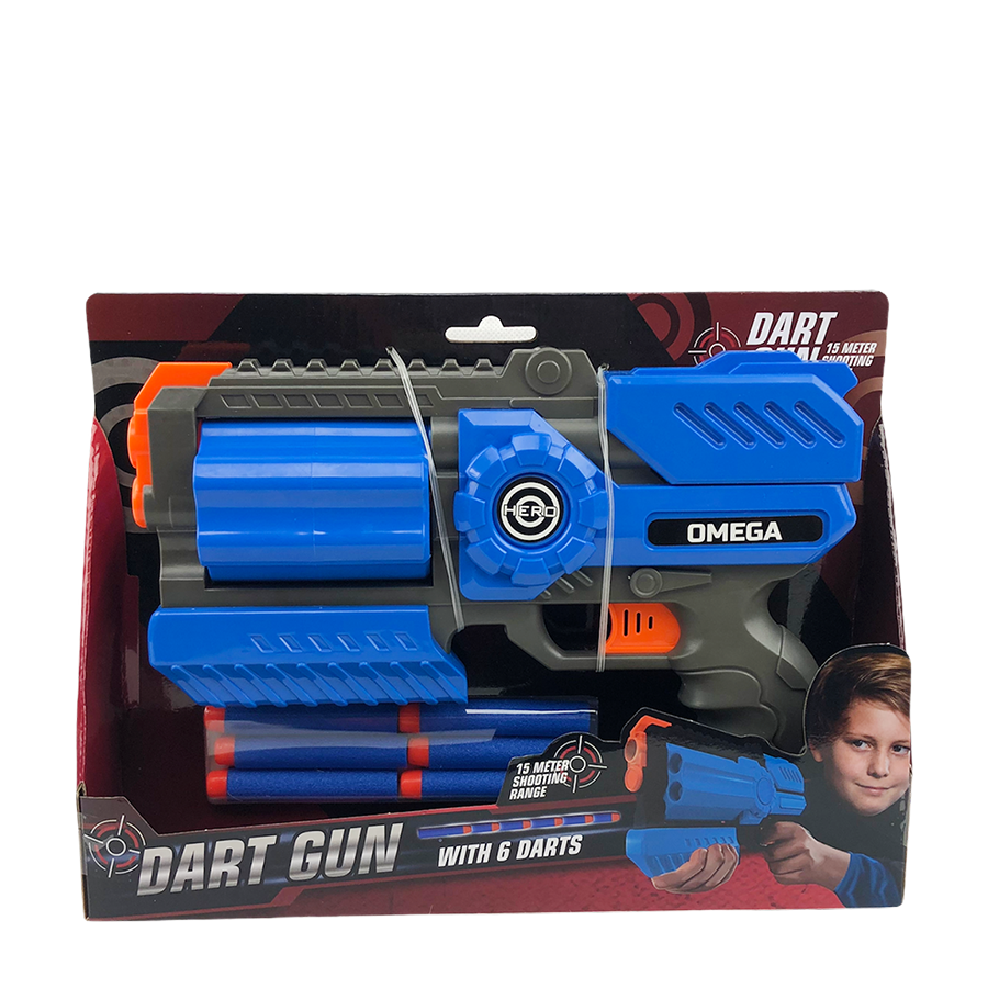 Dart gun omega met 6 darts blauw 25cm