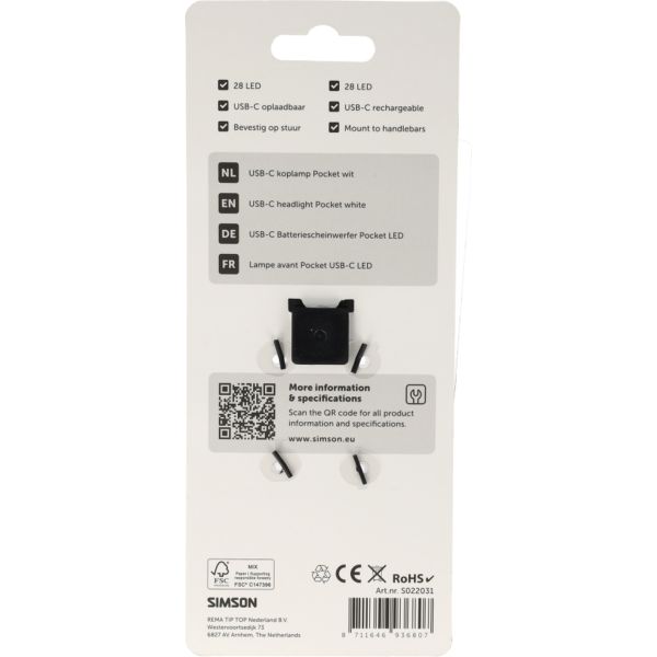 Simson koplamp pocket usb-c wit