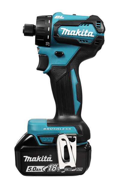 Makita ddf083rtj 18v schroefmachine koolborstelloos 5,0 ah accu (2 st), snellader, mbox