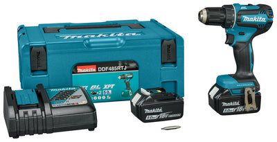 Makita ddf485rtj 18v boor- en schroefmachine brushless 5,0 ah accu (2 st), snellader, mbox