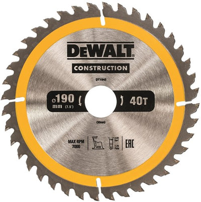 Dewalt accessoires cirkelzaagblad 190x30x40t, positief 10°, kerf 2,6mm - dt1945-qz
