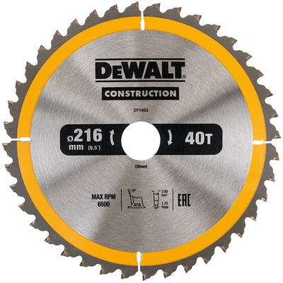 Dewalt accessoires dt1953 construction cirkelzaagblad - 216x30x40t - hout - dt1953