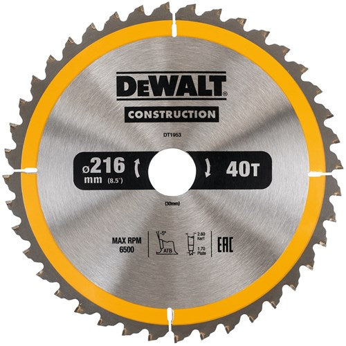 Dewalt accessoires dt1953 construction cirkelzaagblad - 216x30x40t - hout - dt1953