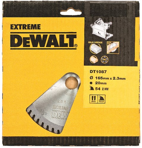 Dewalt accessoires cirkelzaagblad (accu invalzaag), 165x20x54t, trapezium gemodificeerd, kerf 2,0mm, harde materialen composiet kunststoffen - dt1087-qz