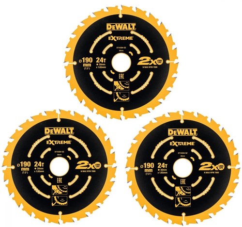 Dewalt accessoires dt10399-qz cirkelzaagbladen | 190 mm | 24 t | extreme framing | 3 stuks - dt10399-qz