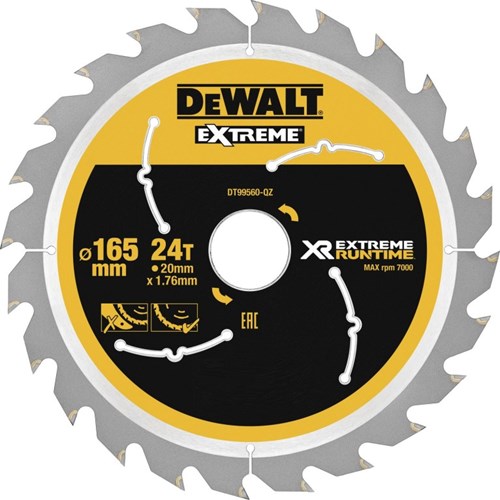 Dewalt accessoires dt99560 xr cirkelzaagblad 165x20mm 24 tands - dt99560-qz