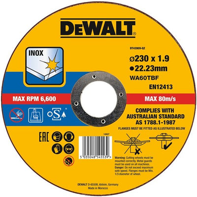 Dewalt accessoires extreme doorslijpschijf inox 230 x 1.9 x 22,2mm - dt43909-qz