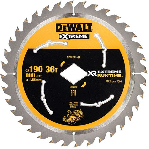 Dewalt accessoires extreme runtime cirkelzaagblad voor dcs577 190mm 36t (ruitvormig asgat) - dt40271-qz