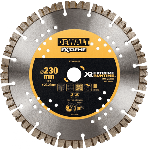 Dewalt accessoires extreme runtime diamantblad, gesegmenteerd, ø230mm 22.2mm (dcs690) - dt40260-qz