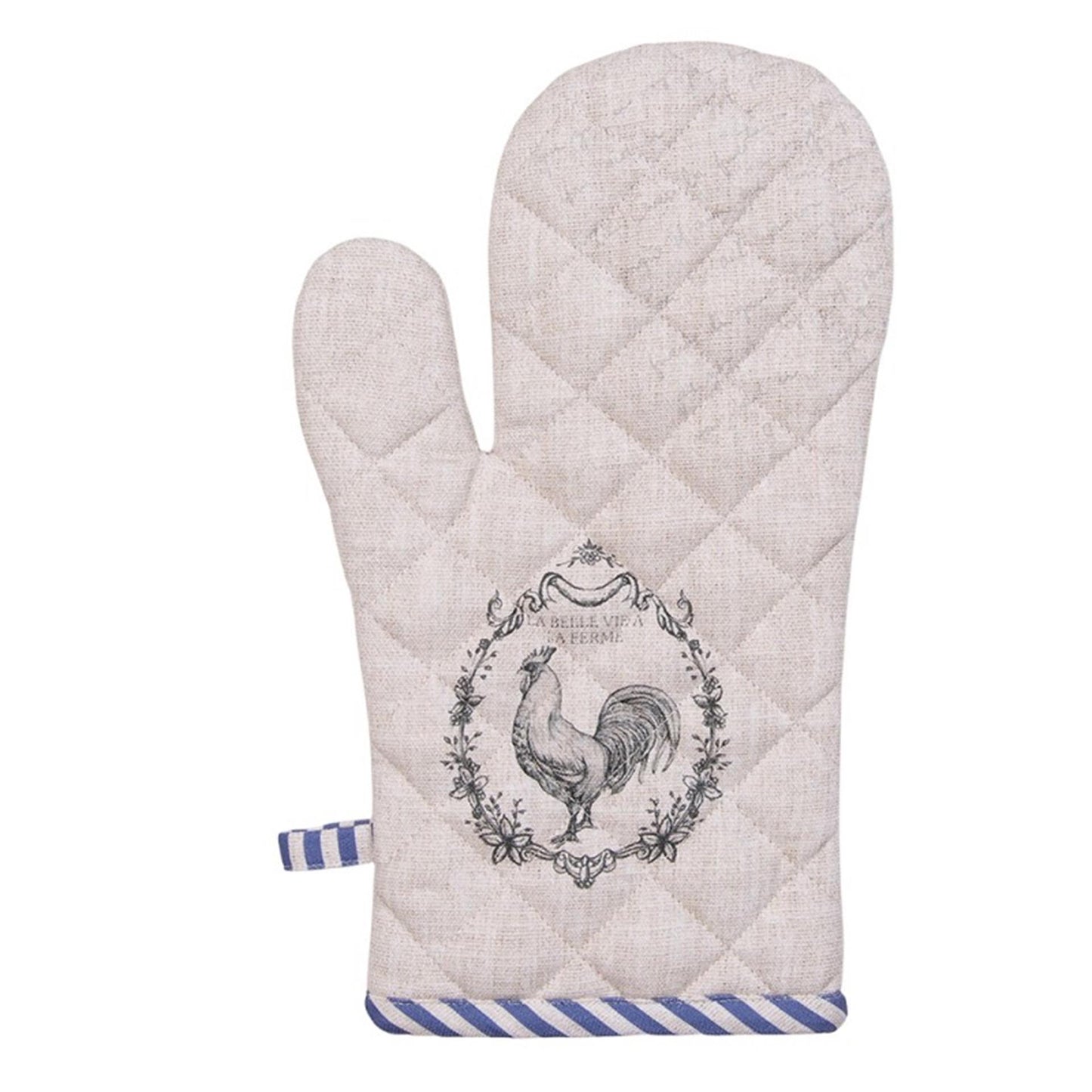 Clayre eef ovenhandschoen haan beige blauw 18x30cm
