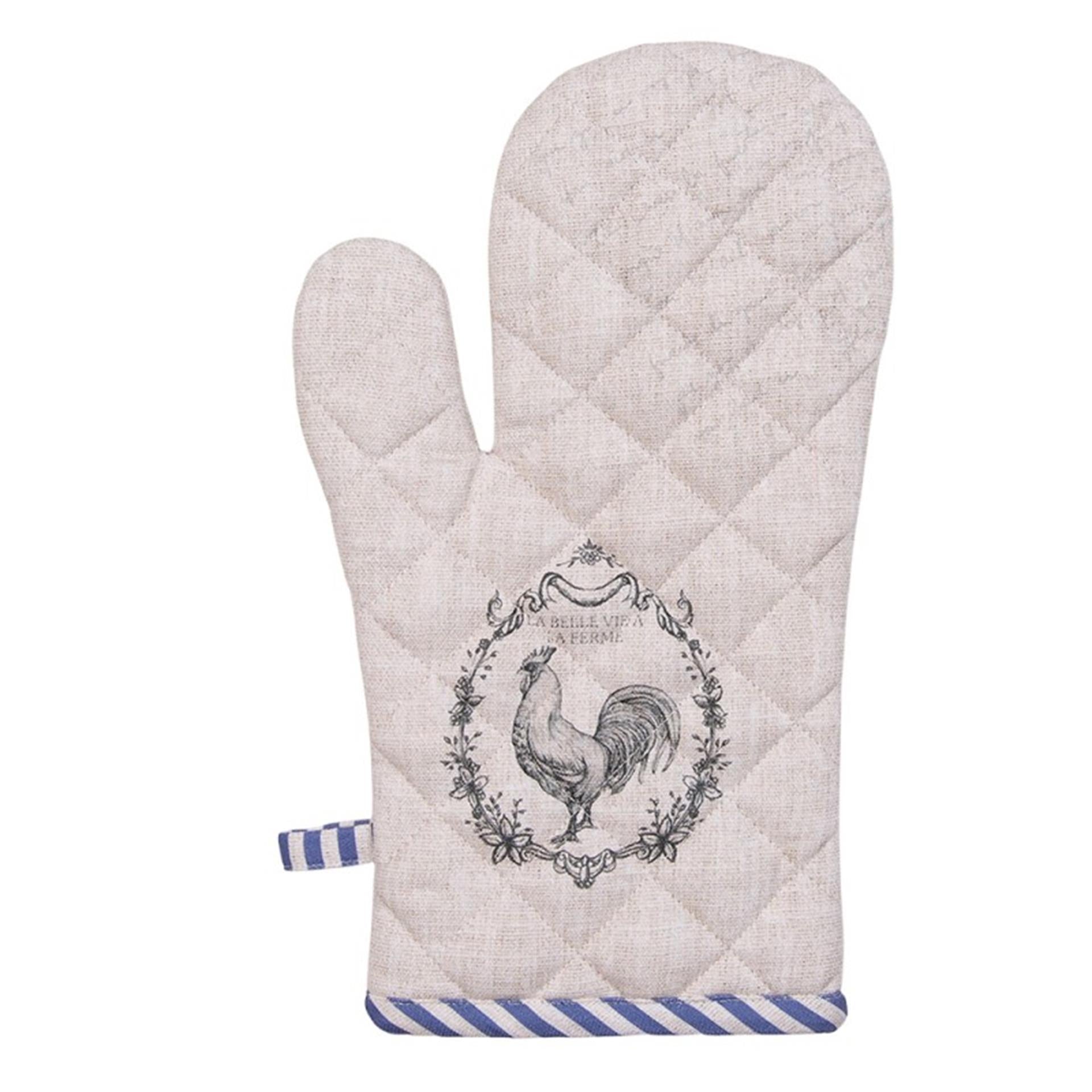 Clayre eef ovenhandschoen haan beige blauw 18x30cm
