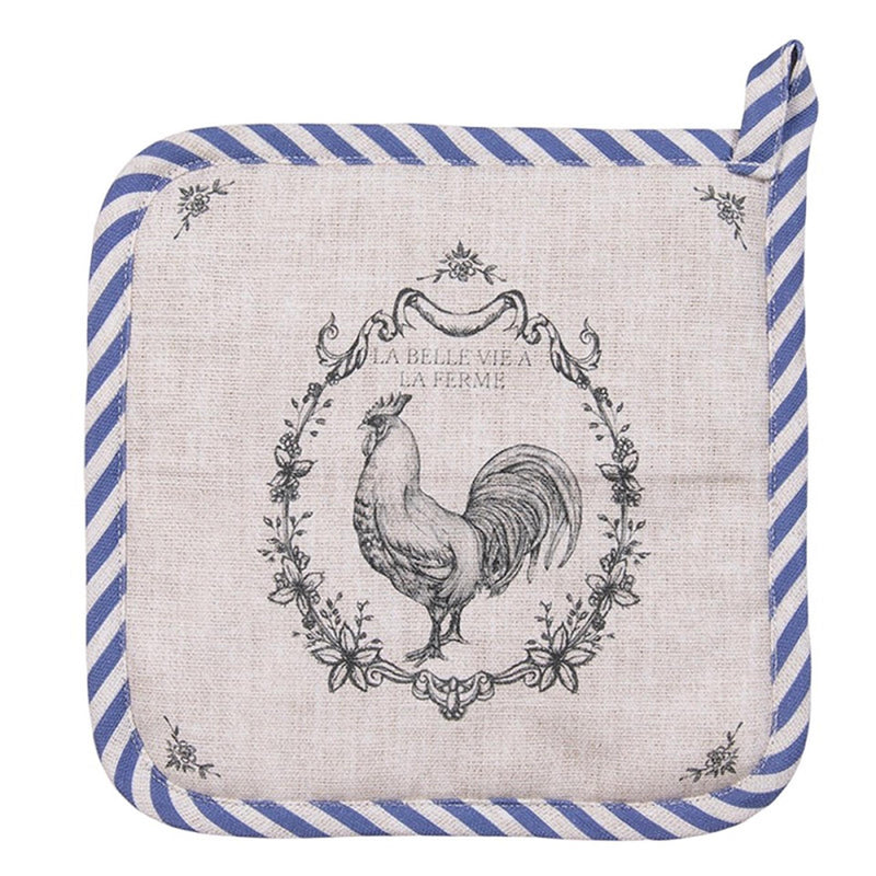 Clayre eef pannenlap haan beige blauw 20x20cm