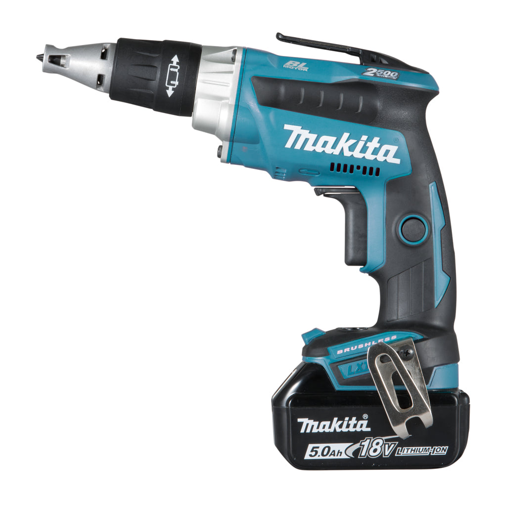 Makita dfs250rtj 18v schroevendraaier 5,0 ah accu (2 st), snellader, mbox