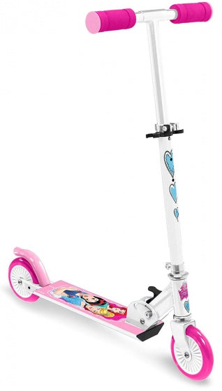 Disney 2-wiel Kinderstep Opvouwbaar Voetrem Wit Roze