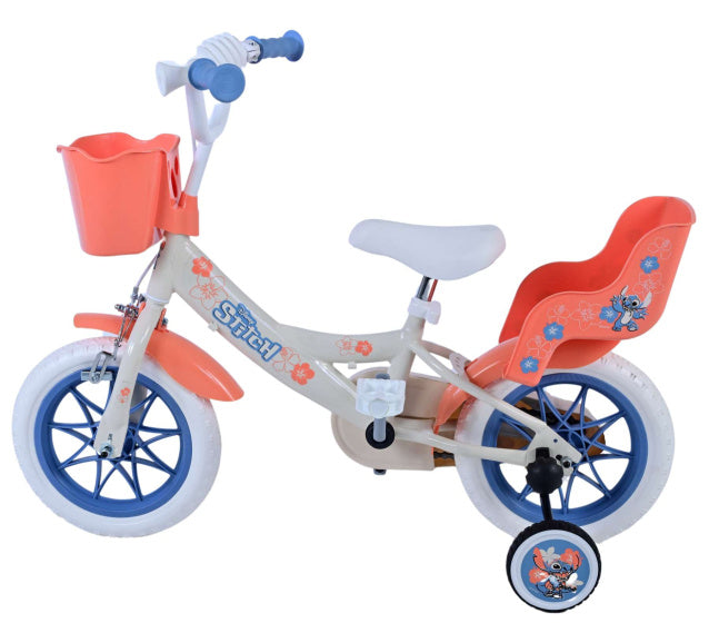 Stitch Stitch Kinderfiets Meisjes 12 inch Creme Koraal Blauw