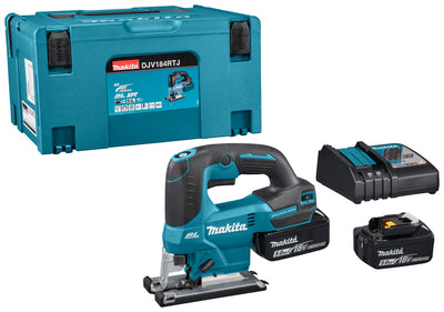 Makita djv184rtj | 18v decoupeerzaag | d-greep | 5,0 ah accu (2 st) | snellader | in mbox djv184rtj