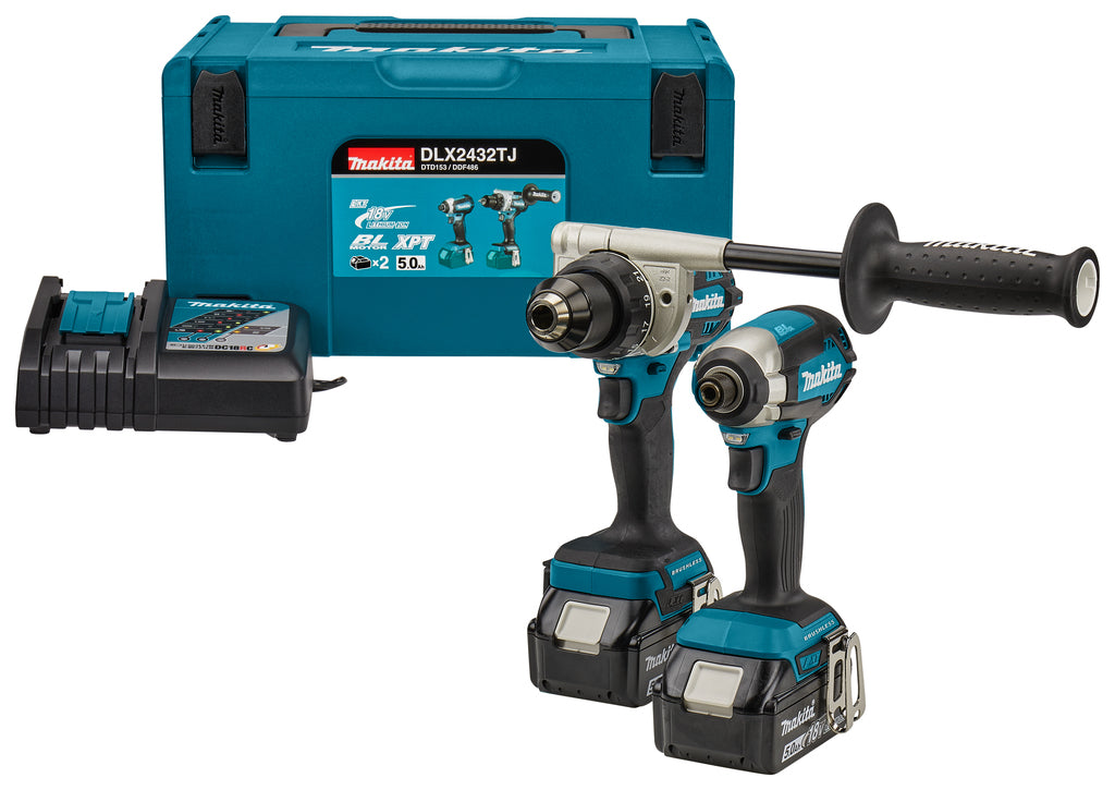 Makita dlx2432tj | combiset | 18 v | zwaardere boor- en (slag)schroefklussen | 2x 5.0 ah accu | ddf486 en dtd153 | snellader | in mbox