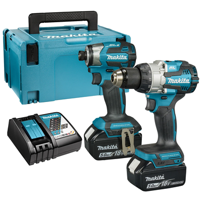 Makita dlx2528tj 18v combopack dhp489 klopboormachine + dtd173z slagschroevendraaier 5,0 ah accu (2 st), in mbox