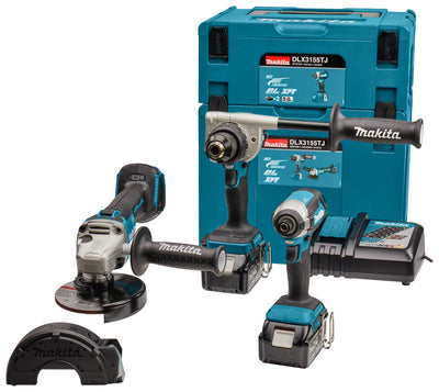 Makita dlx3155tj | combiset | 18 v | boren, (slag)schroeven en slijpen | set | 5,0 ah | in mbox - dlx3155tj