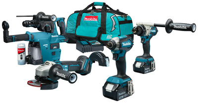 Makita dlx4194tx1 combiset - ddf492 accu boor- schroefmachine + dtd153 18v slagschroevendraaier + dga504 18v haakse slijper + dhr243 18v combihamer | incl. 2x 5.0 ah accu en lader
