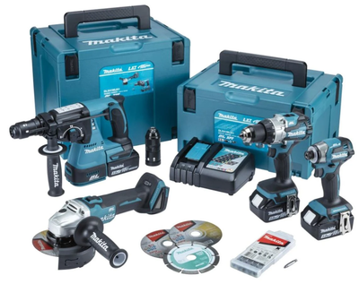 Makita dlx4195jx1 combiset | dhp489 + dtd173 + dhr243 + dga504 | incl. 3x 5.0ah accu + lader in m-box - dlx4195jx1