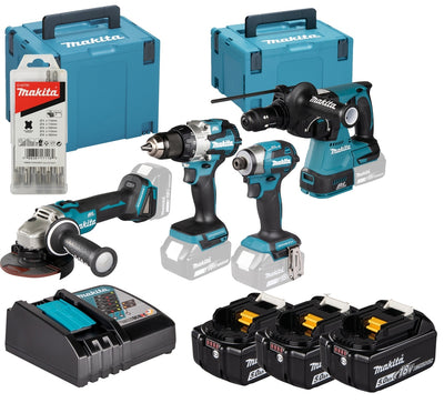 Makita dlx4196jx1 combiset | ddf489 + dtd173 + dhr243 + dga504 | incl. accu's en lader in m-box - dlx4196jx1