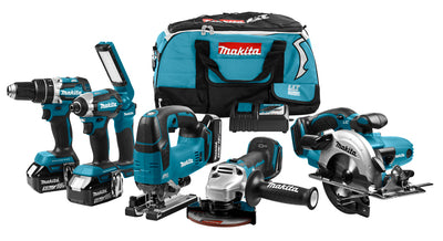 Makita dlx6082t comboset 18v li-ion met 3x 5.0ah accu's - voor (klop)boren, (slag)schroeven, zagen en slijpen - dlx6082t