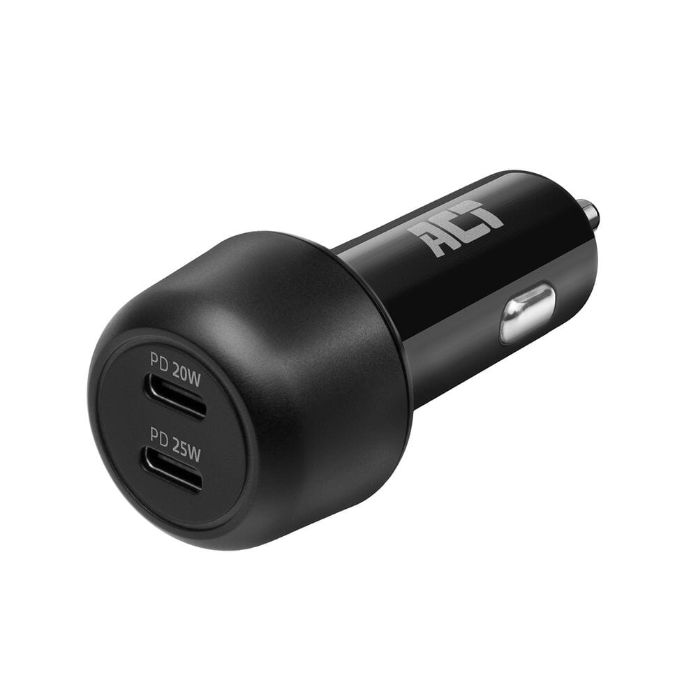 ACT Connectivity 2-poorts USB-C Fast Charge Autolader 45W