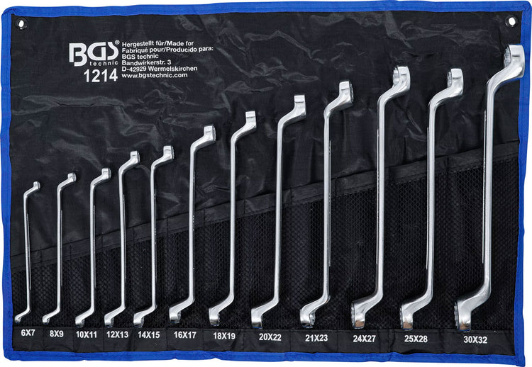 Bgs technic double ring wrench set cranked sw 6 x 7 - 30 x 32 mm 12 pcs.