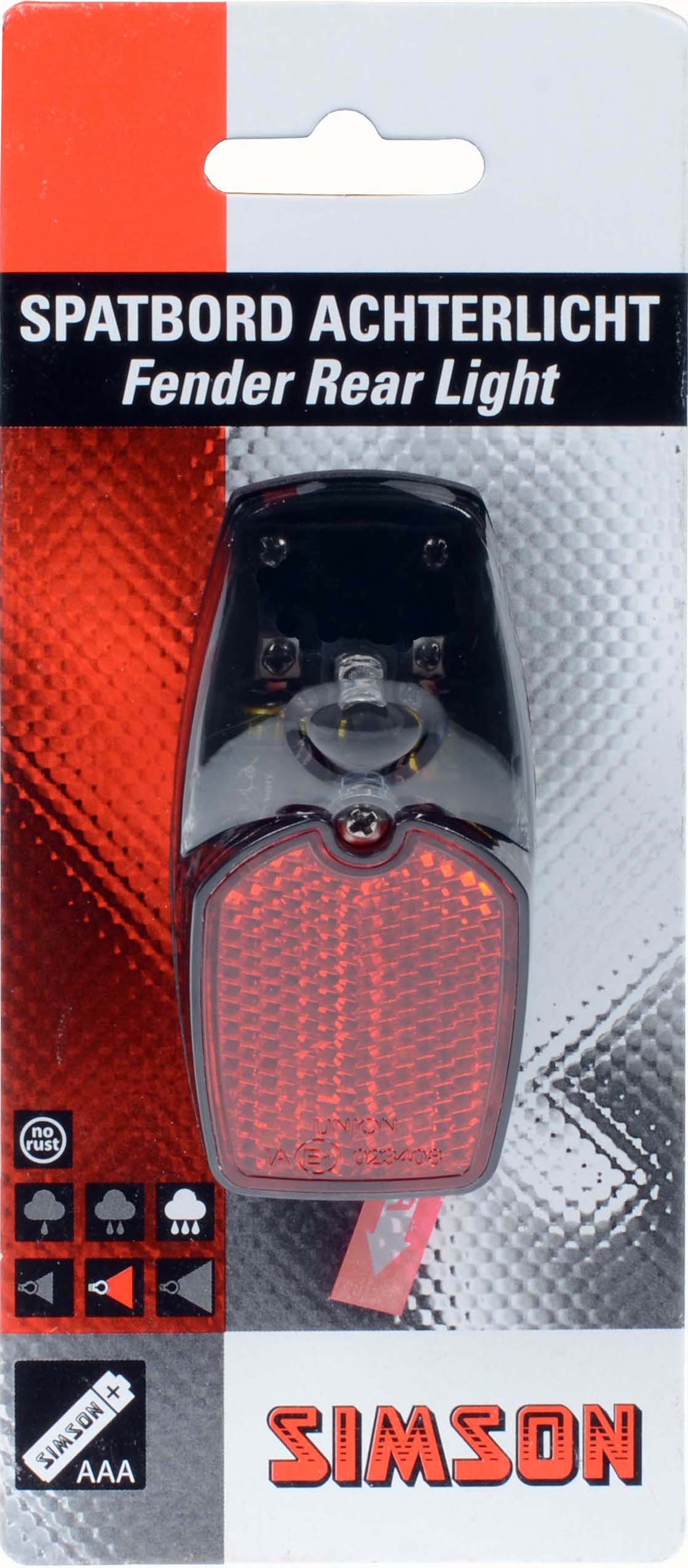 Simson spatbordachterlicht LED incl. batterijen op kaart
