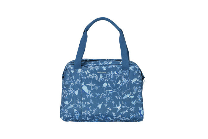 Basil Wanderlust Carry All Bag - blauwe fietshandtas met vogelprint - waterafstotend - 18L