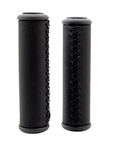Simson Handvatten Leder Zwart Lang - Leren handvatten voor lifestylefiets - 13cm - Zwart