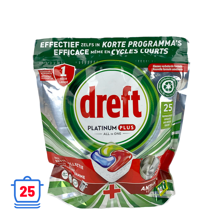 Dreft vaatwastabletten platinum plus all in one anti-matt 25 stuks