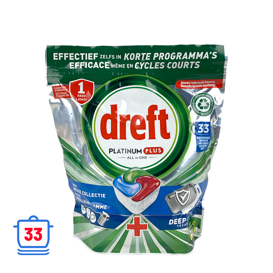Cycplus dreft vaatwastabletten platinum plus all in one deep clean 33 stuks